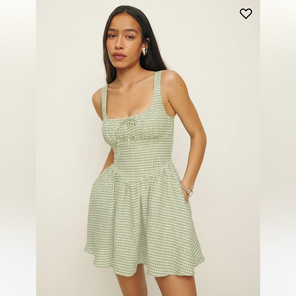 NWT Reformation Daria Linen Dress Green - Size 8